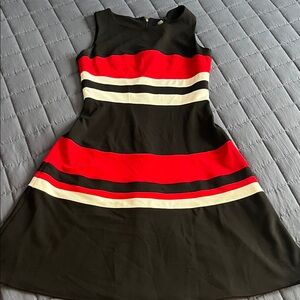 Stylish Tommy Hilfiger Red, Black, White Striped Dress - Size 4